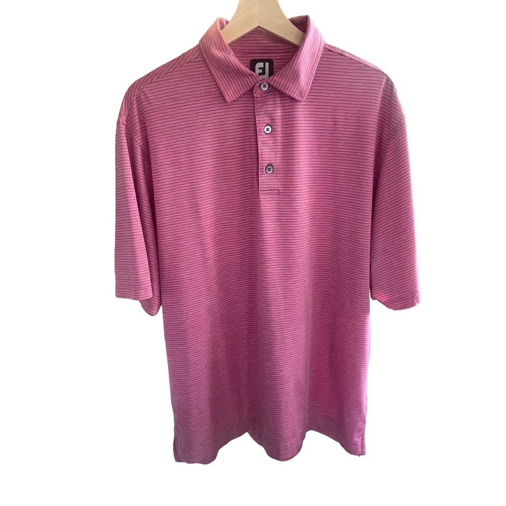 Footjoy Polo Shirt Mens L Pink/BlueShort Sleeve Performance Golf Stretch EUC